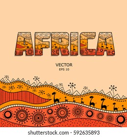 Template for design in the African style. African traditional elements of ethnic patterns. Caption filled with ornaments. Vector illustration