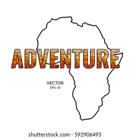 Template for design in the African style. African traditional elements of ethnic patterns. Caption filled with ornaments. Silhouette mainland. Vector illustration