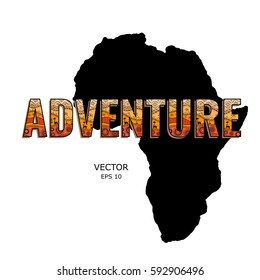 Template for design in the African style. African traditional elements of ethnic patterns. Caption filled with ornaments. Silhouette mainland. Vector illustration