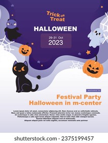 diseño de plantilla arte anuncio evento de promoción de afiches fiesta de halloween,feliz halloween,vector lindo,ilustración,calabaza,gato negro,divertido,espeluznante,fantasma,gráfico 2