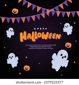 template design artwork advert poster promotion event halloween party,happy halloween,vector cute,illustration,pumpkin,black cat,funny,spooky,ghost,graphic 5_1