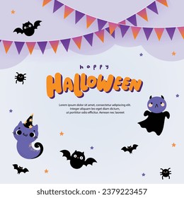 template design artwork advert poster promotion event halloween party,happy halloween,vector cute,illustration,pumpkin,black cat,funny,spooky,ghost,graphic 5_3