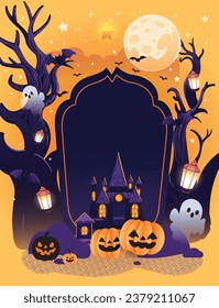 template design artwork advert poster,event ,postcard,halloween party,happy halloween,vector cute,illustration,pumpkin,funny,spooky,ghost,moon,night,graphic 4_2