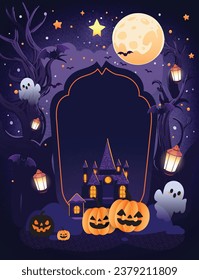 template design artwork advert poster,event ,postcard,halloween party,happy halloween,vector cute,illustration,pumpkin,funny,spooky,ghost,moon,night,graphic 4_1