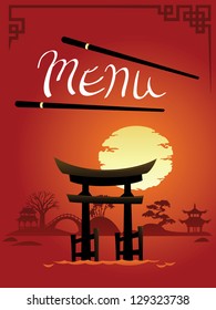 Template Design Of Asian Menu: Abstract Landscapes With Gate