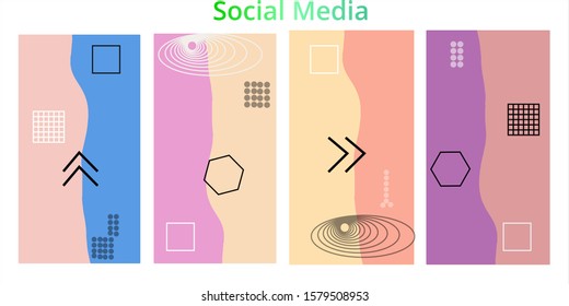 Template design backgrounds with pastel colored for social media banner. Set of stories with copy space. Mock up for personal blog or shop. Layout for promotion - eps10