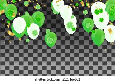Template Design banner with balloons on happy St. Patrick's Day. effect clover. Simple for the site, shop, magazine promotions. shamrock leaves pattern background. with place for text.