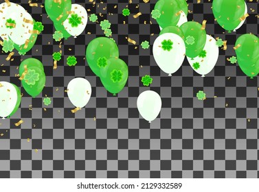 Template Design banner with balloons on happy St. Patrick's Day. effect clover. Simple for the site, shop, magazine promotions. shamrock leaves pattern background. with place for text.