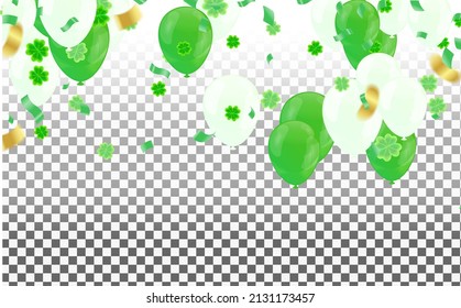 Template Design banner with balloons on happy St. Patrick's Day. effect clover. Simple for the site, shop, magazine promotions. shamrock leaves pattern background. with place for text.