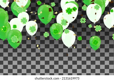 Template Design banner with balloons on happy St. Patrick's Day. effect clover. Simple for the site, shop, magazine promotions. shamrock leaves pattern background. with place for text.