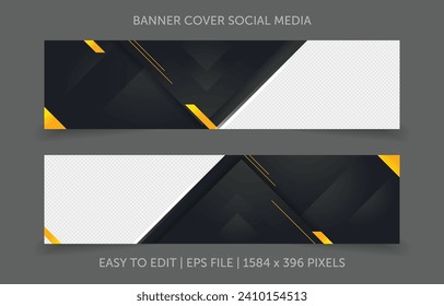 Template design banner cover social media. Business webinar horizontal banner template design. Modern banner design with black and white background and yellow frame shape. Usable for banner, cover, an