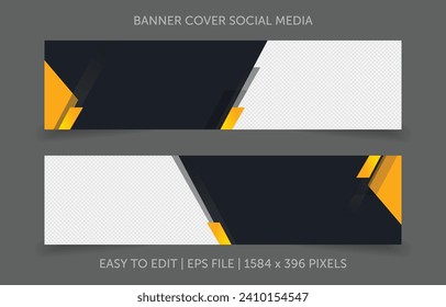 Template design banner cover social media. abstract geometric dynamic shapes composition on the black and yellow background