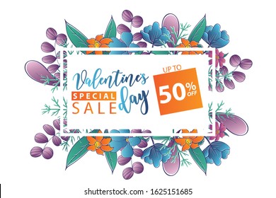 template design banner for discount offer. Special sale advertising with floral frame and flower. special sale. 50%off. grand opening. Vector.