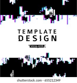 Diseño de plantilla estilo de desperfecto de banner.  Textura de fondo distorsionada por el vector. Error en la pantalla del equipo. Diseño digital con efecto de píxel abstracto de ruido roto.  Publicidad con fondo abstracto. Vector