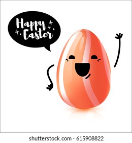 Template design  banner for Happy Easter. Invitation for Easter with orange happy egg with emotional emoji.  Vector. 