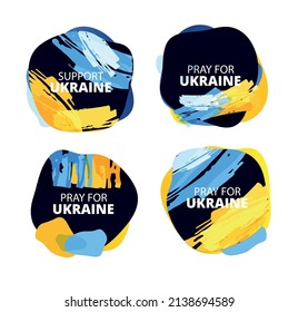 Template design banner set about Ukraine. Glory of Ukraine! Support Ukraine, Ukrainian flag with a Pray for Ukraine concept icon set. Save from Russia stickers for media. Mega set.