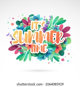 Template design banner for summer offer. Special sale advertising with floral frame and flower summer logotype. Pink background. Vector.