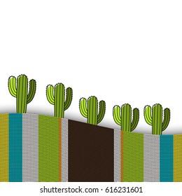 Template design for billboard or banner for the Mexican holiday. Vector illustration with knit scarf and cacti.