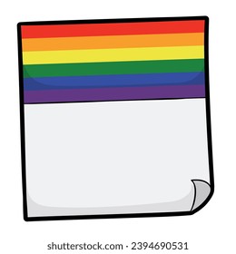 Template design with blank loose-leaf calendar, decorated with rainbow flag on top. Cartoon style design.