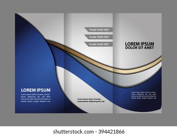 Template design of blue trifold brochure. Editable and light vector with places for photos. Proportionally A4
