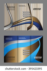 Template design of blue trifold brochure with polygons. Editable and light vector with places for photos. Proportionally A4

