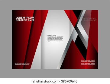 Template design of blue trifold brochure with polygons. Editable and light vector with places for photos. Proportionally A4
