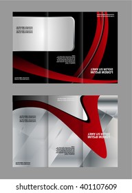 Template design of blue trifold brochure with polygons. Editable and light vector with places for photos. Proportionally A4
