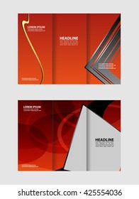 Template design of blue trifold brochure with polygons. Editable and light vector with places for photos. Proportionally A4
