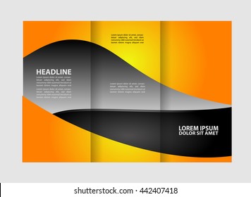 Template design of blue trifold brochure with polygons. Editable and light vector with places for photos. Proportionally A4
