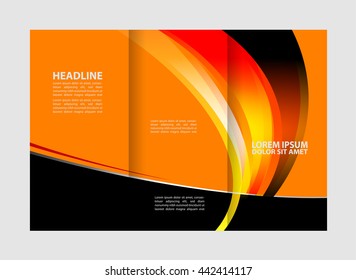 Template design of blue trifold brochure with polygons. Editable and light vector with places for photos. Proportionally A4
