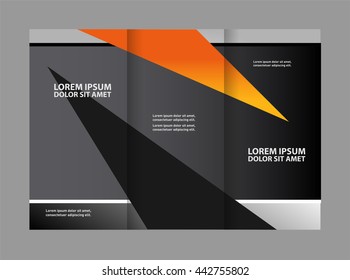 Template design of blue trifold brochure with polygons. Editable and light vector with places for photos. Proportionally A4
