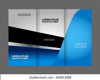 Template design of blue trifold brochure. Editable and light vector with places for photos. Proportionally A4
