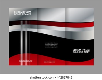 Template design of blue trifold brochure. Editable and light vector with places for photos. Proportionally A4
