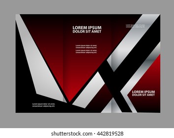 Template design of blue trifold brochure with polygons. Editable and light vector with places for photos. Proportionally A4
