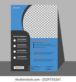 Design de modelo para Brochura, Relatório Anual, Revista, Pôster, Apresentação Corporativa, Portfólio, Panfleto, infográfico, layout moderno com tamanho de cor azul A4, Frente e verso, Fácil de usar e editar.