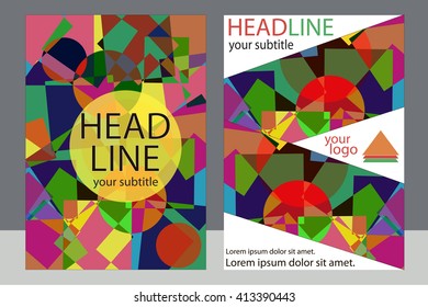 Template design of brochures with place for your photo. A sample of bright color flyer. Vector illustration.
