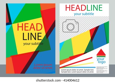 Template design of brochures with place for your photo. A sample of bright color flyer. Vector illustration.