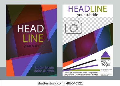 Template design of brochures with place for your photo. A sample of bright color flyer. Vector illustration.