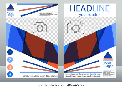 Template design of brochures with place for your photo. A sample of bright color flyer. Vector illustration.