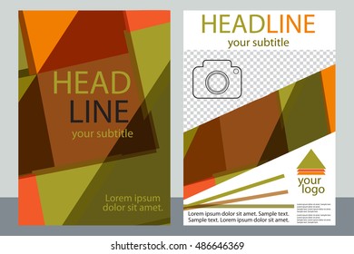 Template design of brochures with place for your photo. A sample of bright color flyer. Vector illustration.
