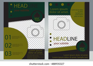 Template design of brochures with place for your photo. A sample flyer. A4 size. Vector illustration.
