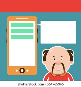 Template design brochures for the provider. A man talks about a new service. Vector illustration.