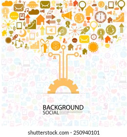 Template design Businessman thinking idea gear with social network icons background