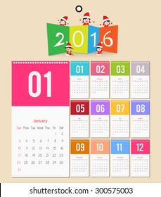 Template design - Calendar 2016 with paper page for months