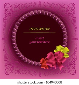 Template design card with bow and ornate background
