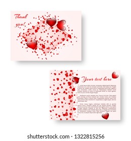 Template of a design of a card with falling scarlet hearts for design of congratulations on Valentine's day, mother's day or birthday