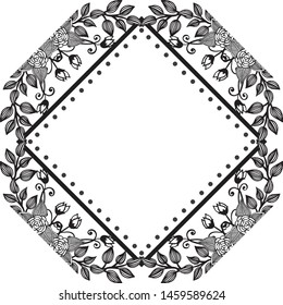 Template of design card, for greeting card or invitation card, with black white flower frame. Vector