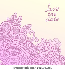 Template design for card. Invitation cards with floral elements. Vector cards design. Wedding invitation, save the date. Happy birthday card. Hand drawn floral ornaments. Outline. 