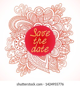 Template design for card. Invitation cards with floral elements. Vector cards design. Wedding invitation, save the date. Happy birthday card. Hand drawn floral ornaments. Outline. 