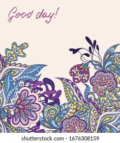 Template design for card. Invitation cards with floral elements. Hand drawn floral ornaments.
